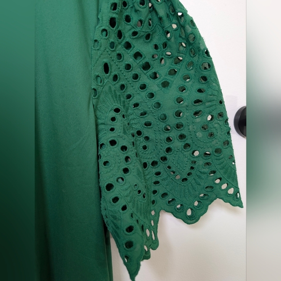 Chico’s Kelly Green Eyelet Lace Sheath Dress | Quiet Luxury Business Size 16 - Picture 7 of 8